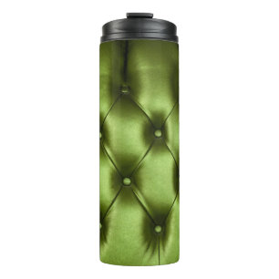 Background texture of dark green capitone genuine thermal tumbler