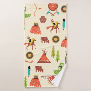 background with American Indians Bath Towel