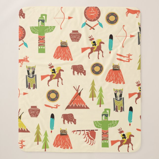 background with American Indians Sherpa Blanket (Front)