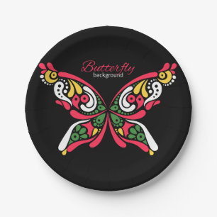 Background with beautiful butterfly. tattoo illust paper plate