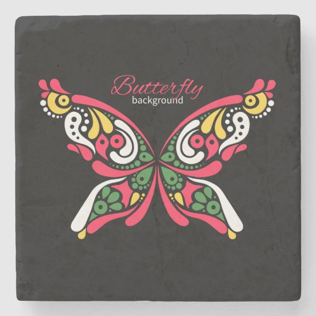 Background with beautiful butterfly. tattoo illust stone coaster (Front)