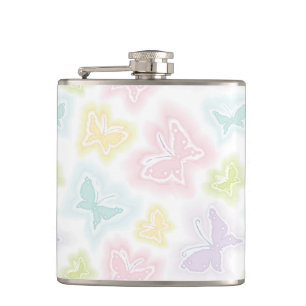 Background with butterflies in watercolor hip flask