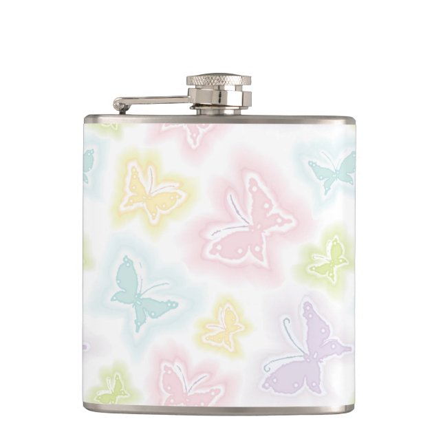 Background with butterflies in watercolor hip flask (Front)