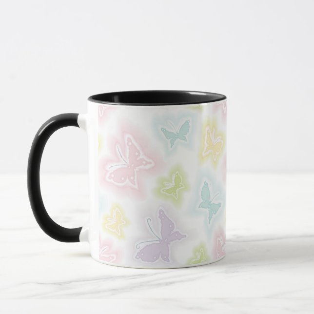 Background with butterflies in watercolor mug (Left)