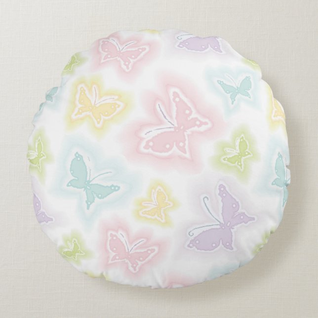 Background with butterflies in watercolor round cushion (Front)