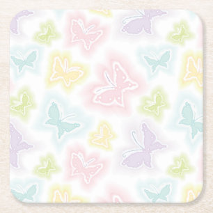 Background with butterflies in watercolor square paper coaster