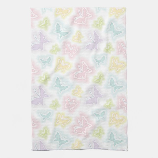 Background with butterflies in watercolor tea towel (Vertical)