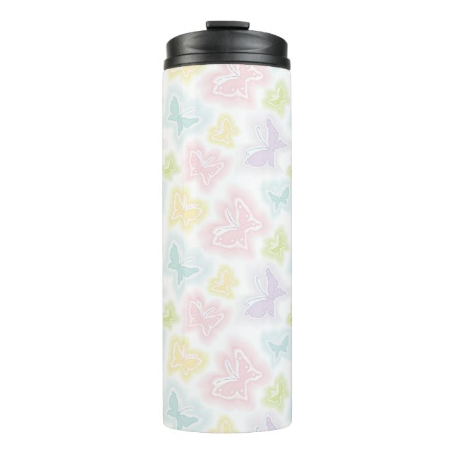 Background with butterflies in watercolor thermal tumbler (Front)