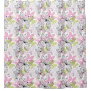 Background with butterfly shower curtain
