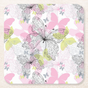 Background with butterfly square paper coaster