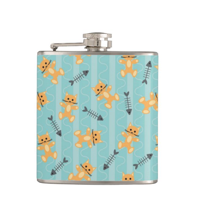 background with cats hip flask (Front)