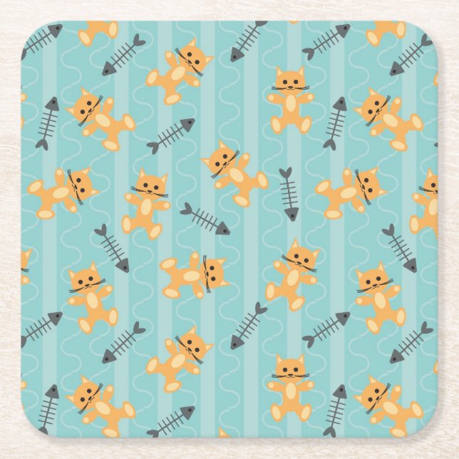background with cats square paper coaster (Front)