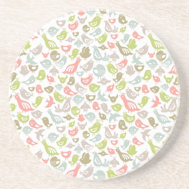 background with colourful birds ornament coaster (Front)