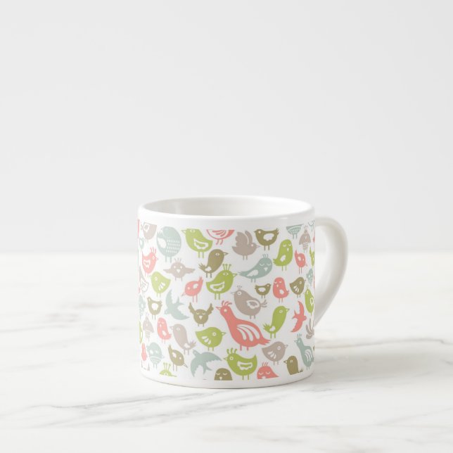 background with colourful birds ornament espresso cup (Front Right)