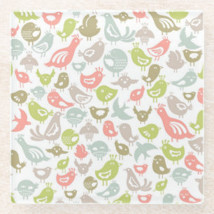 background with colourful birds ornament glass coaster