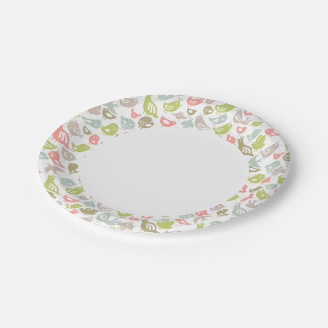 background with colourful birds ornament paper plate (Angled)
