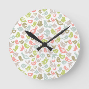 background with colourful birds ornament round clock