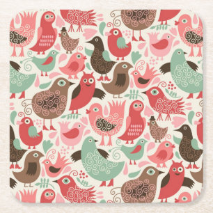 background with cute birds square paper coaster