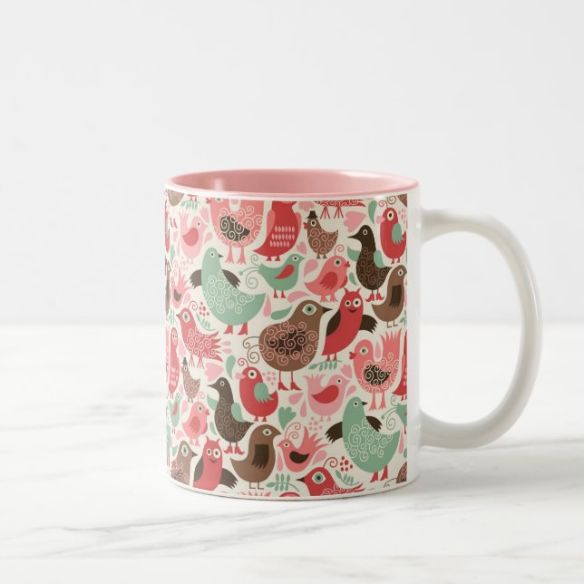 background with cute birds Two-Tone coffee mug (Right)