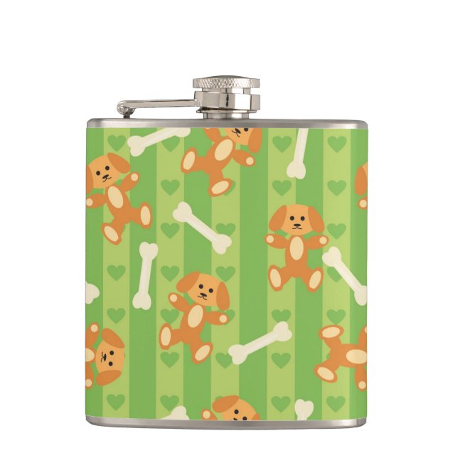 background with dogs and bones hip flask (Front)