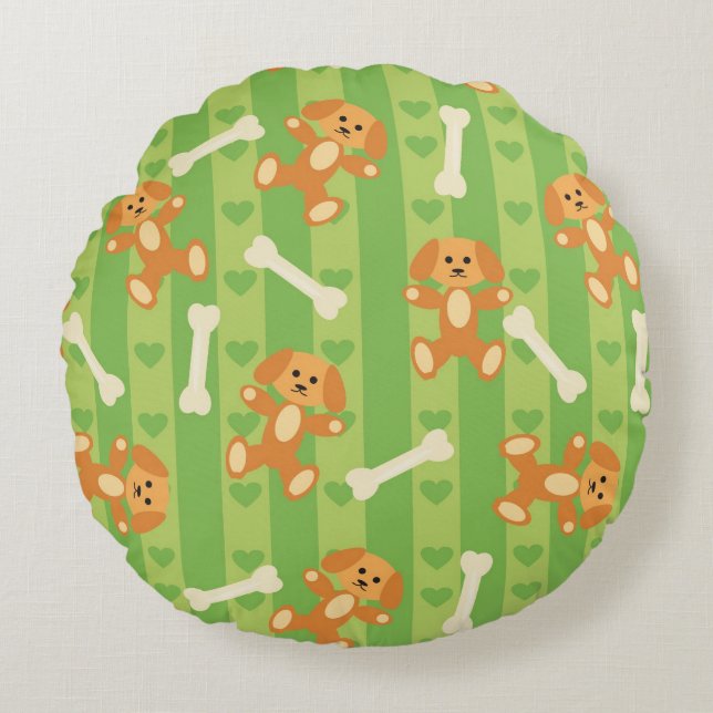background with dogs and bones round cushion (Front)