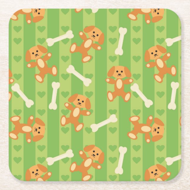 background with dogs and bones square paper coaster (Front)