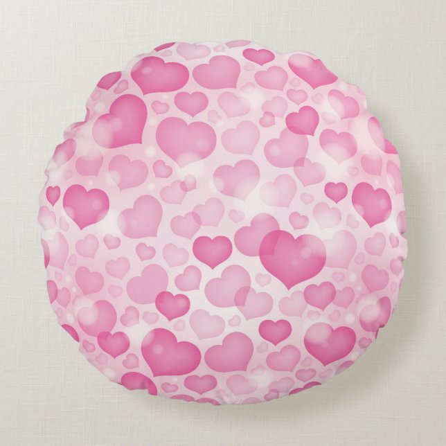 Background with Hearts Round Cushion (Front)
