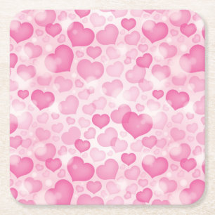 Background with Hearts Square Paper Coaster