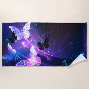 Background with Night Butterflies Beach Towel