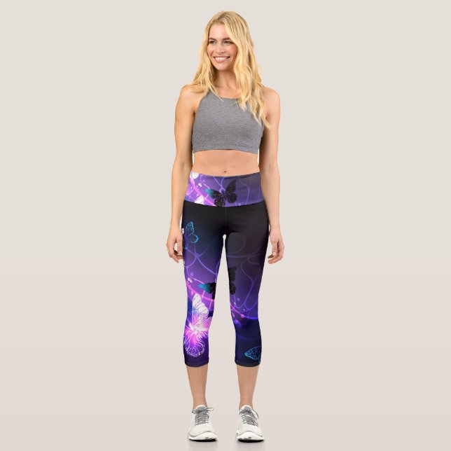 Background with Night Butterflies Capri Leggings (Front)