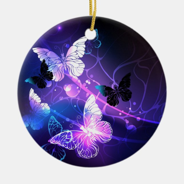 Background with Night Butterflies Ceramic Tree Decoration (Front)