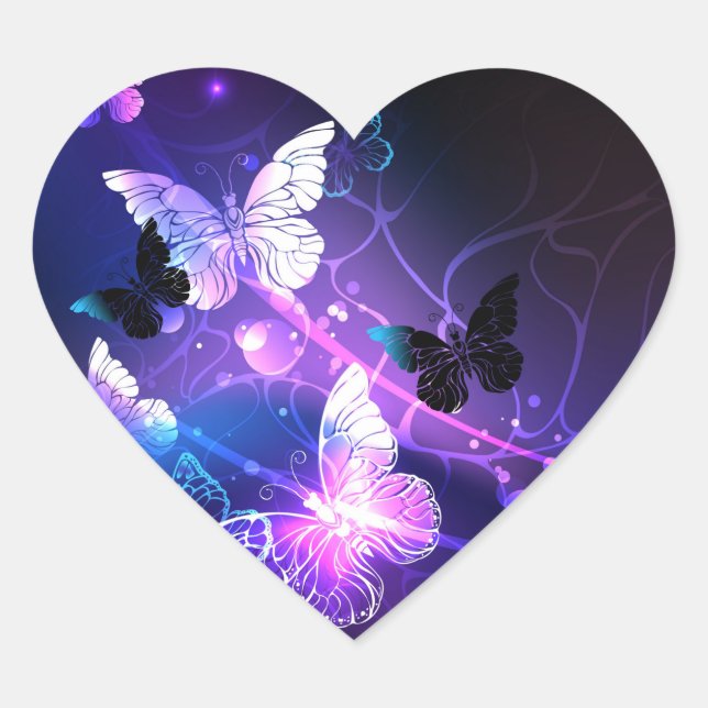 Background with Night Butterflies Heart Sticker (Front)