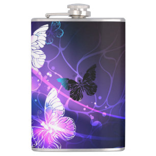 Background with Night Butterflies Hip Flask