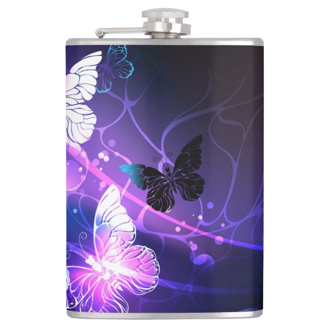 Background with Night Butterflies Hip Flask (Front)