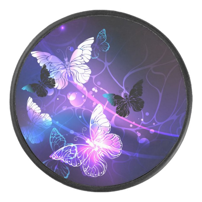 Background with Night Butterflies Hockey Puck (Front)