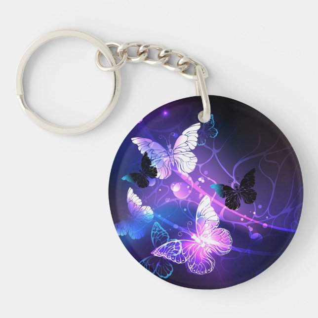 Background with Night Butterflies Key Ring (Front)