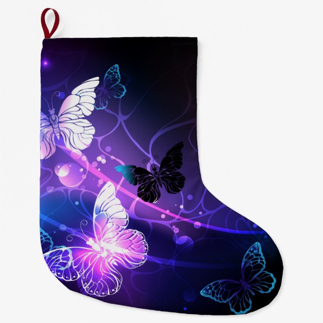 Background with Night Butterflies Large Christmas Stocking (Front)