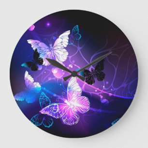 Background with Night Butterflies Large Clock