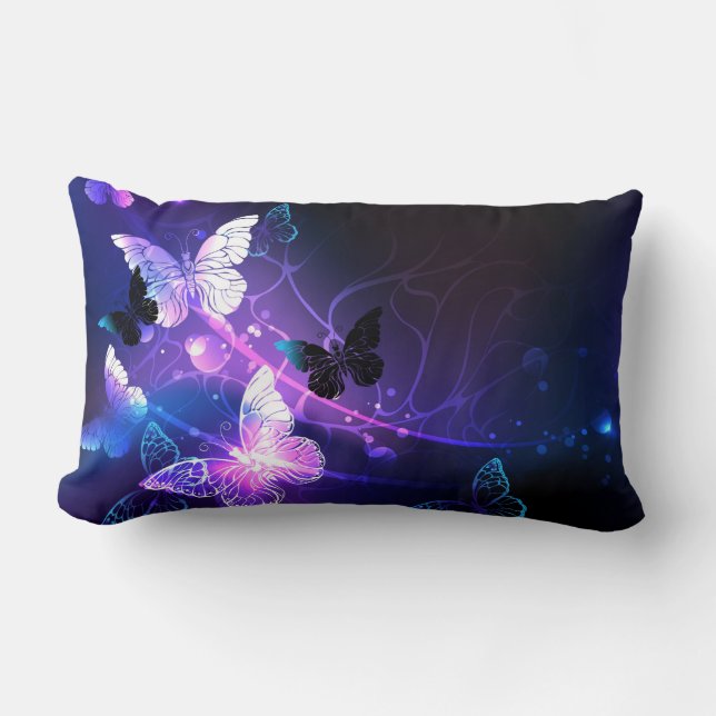 Background with Night Butterflies Lumbar Cushion (Front)