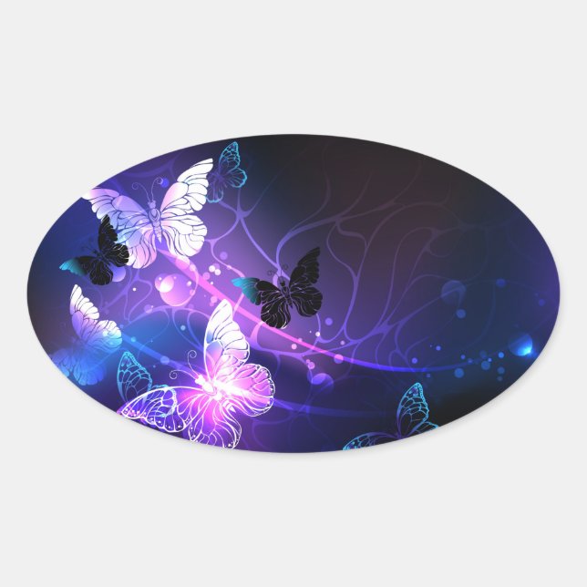 Background with Night Butterflies Oval Sticker (Front)