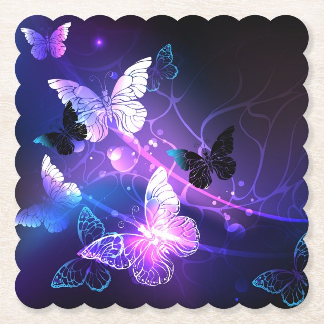 Background with Night Butterflies Paper Coaster (Front)