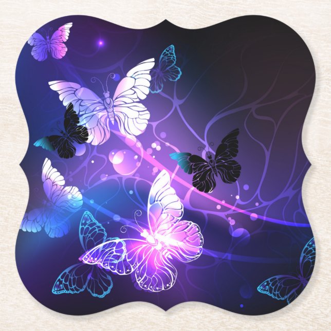 Background with Night Butterflies Paper Coaster (Front)