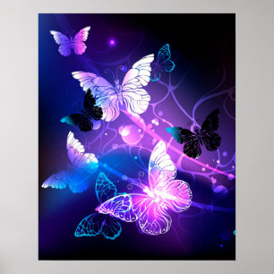 Background with Night Butterflies Poster