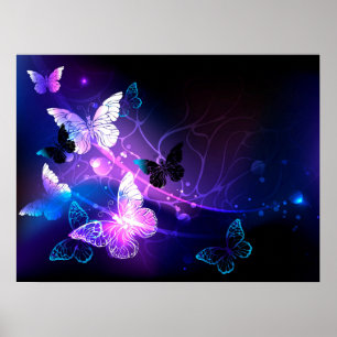 Background with Night Butterflies Poster