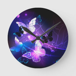 Background with Night Butterflies Round Clock