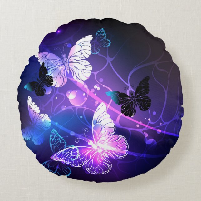 Background with Night Butterflies Round Cushion (Front)