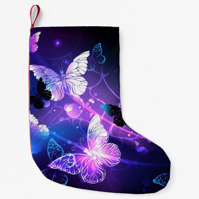 Background with Night Butterflies Small Christmas Stocking (Front)