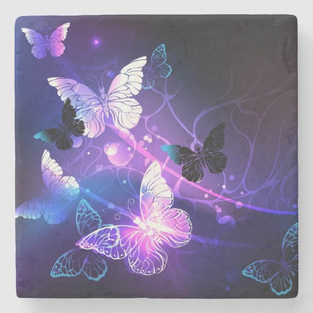 Background with Night Butterflies Stone Coaster (Front)