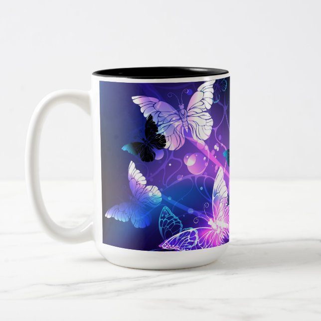 Background with Night Butterflies Two-Tone Coffee Mug (Left)