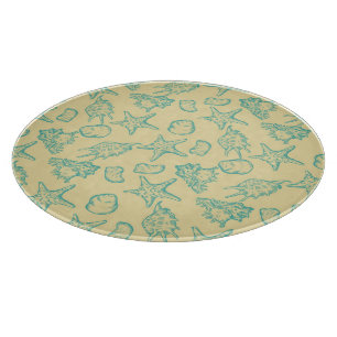 Background with shells. Hand drawn Cutting Board